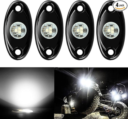 Ampper 4 Pods LED Rock Lights, LED Neon Underglow Waterproof Light for Car Truck ATV UTV SUV Offroad Boat Underbody Glow Trail Rig Lamp (White)