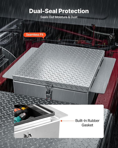 VEVOR Truck Bed Tool Box, Heavy Duty Aluminum Tool Box with Diamond Plate, Storage Toolbox Chest Organizer Supports up to 220 lbs, Ideal for Pickup, Truck Bed, RV, Trailer, 30.3 x 24 x 12.2 in, Silver
