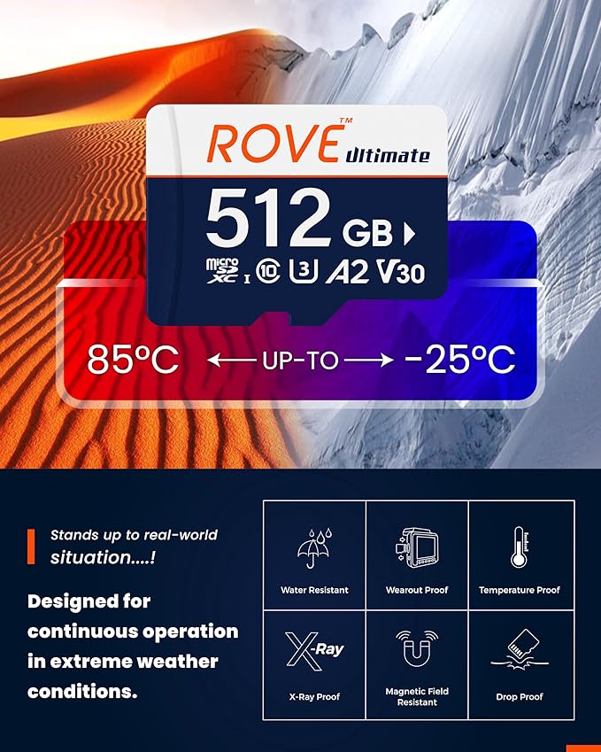 ROVE Ultimate Micro SD Card microSDXC 512GB Memory Card with USB 3.2 Type C Card Reader 512GB 170MB/s C10, U3, V30, 4K, A2 for Dash Cam, Android Smart Phones, Tablets, Games