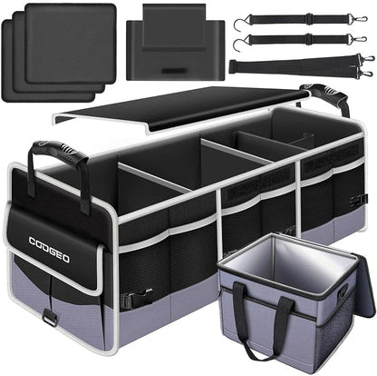 Car Trunk Organizer with Portable Leak Proof Cooler Bag, 3 Compartments Collapsible Car Organizers and Storage with Foldable Cover, Fathers Day Dad Gifts, Suitable for SUV, Auto, Truck, Minivan
