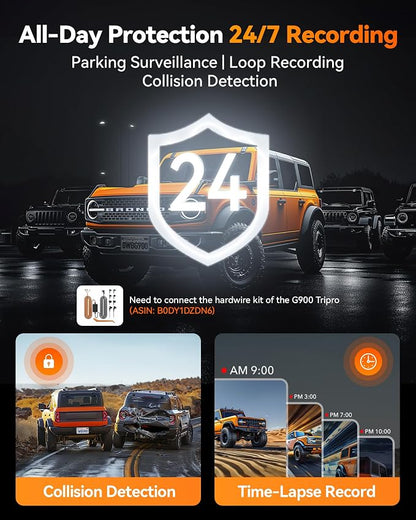 WOLFBOX G900 Tripro Bumper Version 3 Channel 4K Mirror Dash Cam, 8MP STARVIS 2 IMX678 Night Vision, 4K+2.5K+1080P Front and Rear Bumper Dash Cam, 5.8GHz WiFi, Voice Control, Includes 256GB Card & GPS