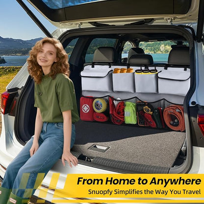 Snuopfy Car Backseat Hanging Trunk Organizer – Gray, 8 Large Storage Bags - Super Capacity Storage Solution for SUVs, Trucks, Vans, and Cars - Ultimate Car Organization for a Clutter-Free Space