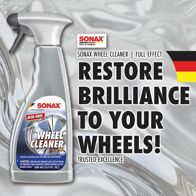 SONAX Wheel Cleaner Full Effect (230200) | Non-Acid Rim Cleaner | Color Changing Wheel-Cleaner-| Brake Dust-Cleaner-| Non-Acid Iron Remover-| (500 ml or 16.9 fl. oz.),(Pack of 2)