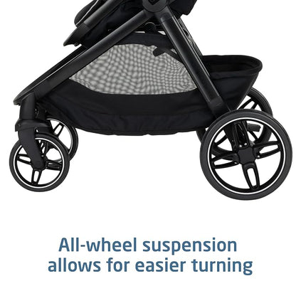 Maxi-Cosi Zelia Pro 5-in-1 Travel System with Mico Pro Infant Car Seat and Baby Stroller Combo, Reversible Seat, Large Wheels, Adjustable Handle, Newborn to Toddler, Lightweight, Caspian Caviar