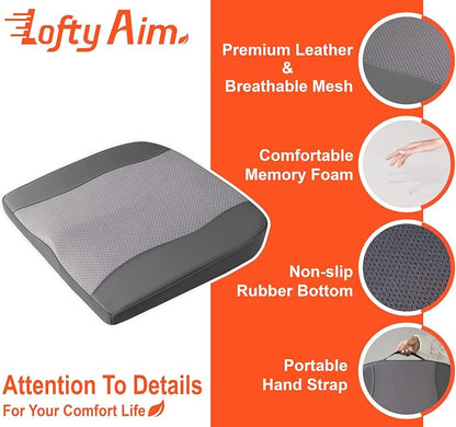 Lofty Aim Car Seat Cushion, Comfort Memory Foam Car Cushions for Driving - Sciatica & Lower Back Pain Relief, Driver Seat Pillow for Auto, Office Chair, Wheelchair - Dark Grey