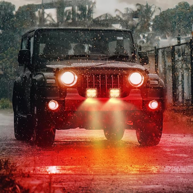 Nilight 4 inch LED Light Pod Red Triple Row 2PCS 60W Flood Spot Combo Driving Fog Lights Fishing Hunting Emergency Safety Signal Deck Trailer Lighting for UTV Pick-up Van Boat Tractor