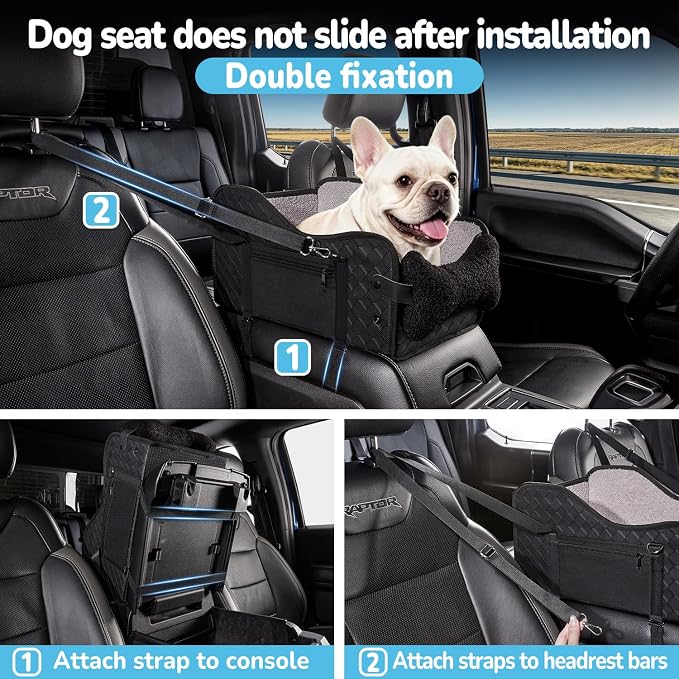 Center Console Dog Car Seat,Pet Puppy Middle Console Dog Car Seat for Small Dogs (Black, Large)