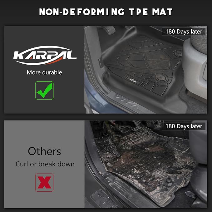 KARPAL Floor Mats for 2010-2014 Ford F150 SuperCrew with 1st Row Bucket Seat, Custom Fit TPE All Weather Ford F-150 Accessories 1st & 2nd Row Floor Liner