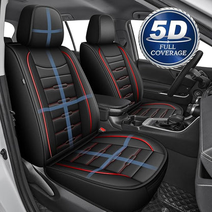 AOMSAZTO RAV4 Front Car Leather Seat Covers Custom Fit for Toyota RAV4 2019 2020 2021 2022 2023 2024 2025 LE,XLE,XLE Premium,Limited with Interior Accessories(2 Seats,Black&Redline)