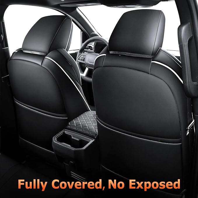 Carlimeki Leather Seat Covers Custom Fit for Tacoma Gen 4th (2024-2026) Double Cab, for SR, SR5, TRD PreRunner, TRD Sport, TRD Off-Road, Limited, Trailhunter - Armrest Covers Included - Fully Covered