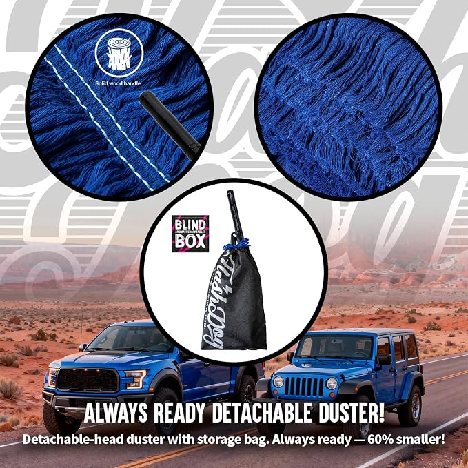 Flash Dog Car Duster Exterior – No Dust Scattering Auto Duster Brush with Classic Wood Handle, Wax-Treated Cotton Head, Scratch-Free, Reusable Dust Remover for Car, Truck, SUV
