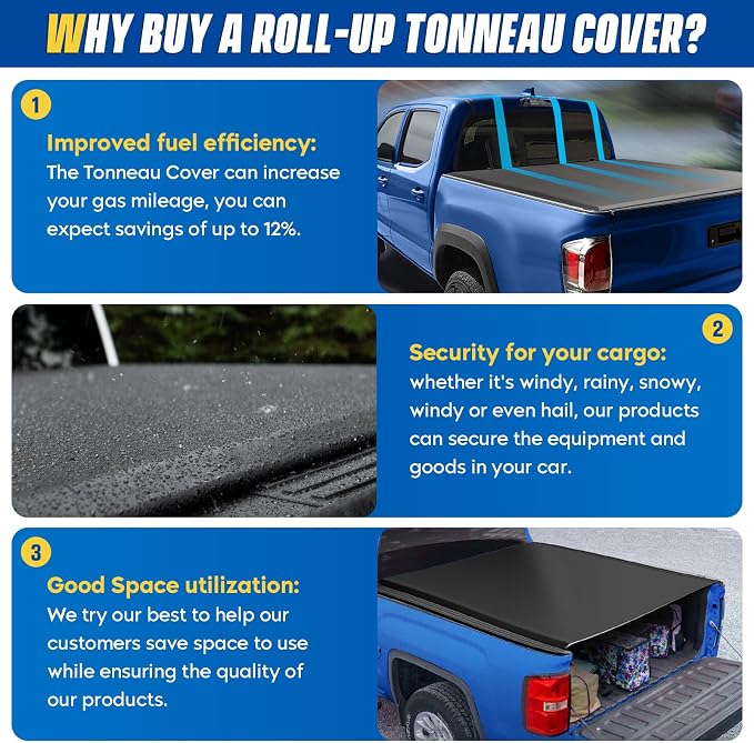 Soft Roll-up Truck Bed Tonneau Cover for Dodge Ram 1500 2009-2018, Ram 1500 Classic 2019-2023, Not for new Body, Fleetside 5.7 ft 67.4 in Bed, Without Rambox