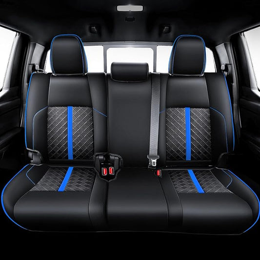Carlimeki Leather Seat Covers Custom Fit for Tacoma Gen 4th (2024-2026) Double Cab, for SR, SR5, TRD PreRunner, TRD Sport, TRD Off-Road, Limited, Trailhunter - Armrest Covers Included - Fully Covered