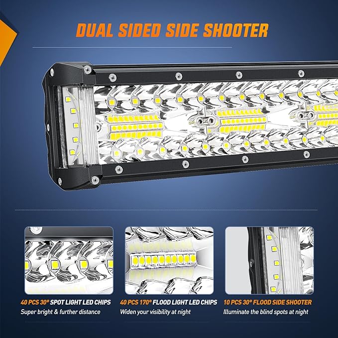 Nilight Side Shooter Light Bar 12Inch Triple Row Spot Flood Combo Work Off Road Lighting on Truck SUV ATV UTV