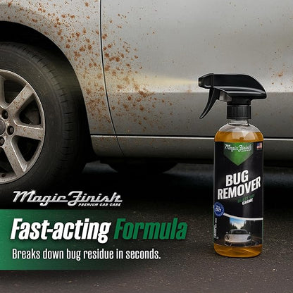 Magic Finish Car Bug Remover Spray (16 fl oz) – Fast-Acting Spray for Road Grime and Organic Residue – Car Cleaning Supplies for Paint, Glass, Plastic & Chrome