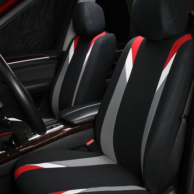 FH Group Front Set Cloth Car Seat Covers for Low Back Car Seats with Removable Headrest, Universal Fit, Airbag Compatible, Seat Cover for SUV, Sedan, Van, Red