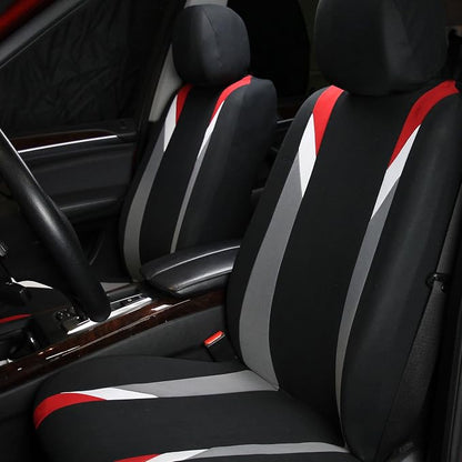 FH Group Front Set Cloth Car Seat Covers for Low Back Car Seats with Removable Headrest, Universal Fit, Airbag Compatible, Seat Cover for SUV, Sedan, Van, Red