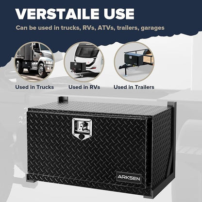 ARKSEN 30 x 17 x 18 Inch Underbody Tool Box, Heavy Duty Aluminum Diamond Plate Waterproof Square Storage Organizer Chest with T-Handle Lock & Keys for Pickup Truck, RV & Trailer – Black