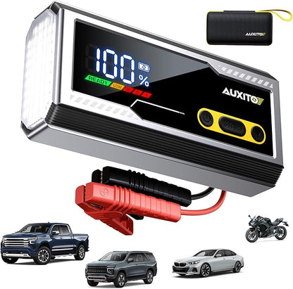 AUXITO 6000A Jump Starter, 12V Car Battery Jump Starter, Up to All Gas & 12L Diesel Engine with LED Display, Portable Jump Box with 3 Modes Flashlight and Jumper Cable, Storage Case