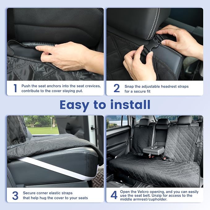 ALLANSING XL Back Seat Cover for Full‑Size Trucks Rear Bench, Zippered Center Armrest Opening, Heavy Duty 900D Waterproof Non‑Slip Car Seat Protector for Messy Kids & Drooling Dogs, Easy Clean (Black)