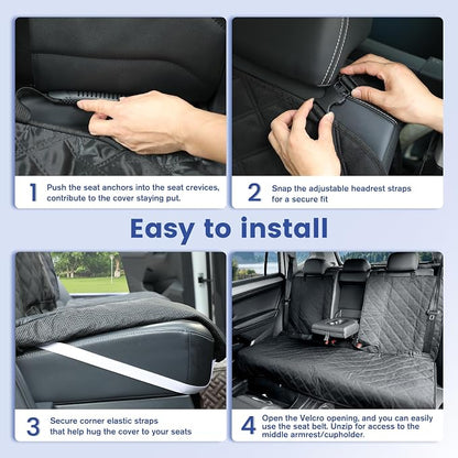 ALLANSING Back Seat Cover - 900D Oxford Waterproof Car Seat Protector, Fits Cars/SUVs/Trucks, Split Bench, Non-Slip, for Messy Kids & Drooling Dogs, Easy Clean(Black)