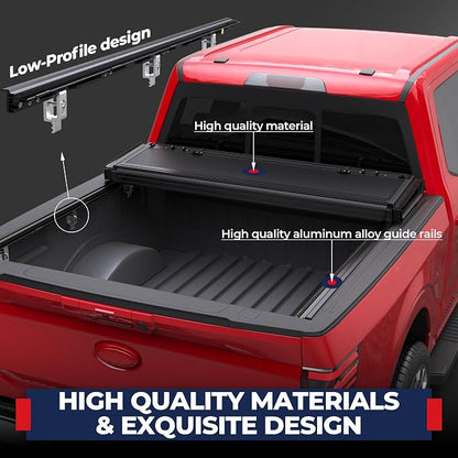 MOSTPLUS Low Profile Hard Quad Fold Tonneau Cover Compatible for 2004-2014 Ford F-150 2WD/4WD 6.5FT Low Profile Bed Cover