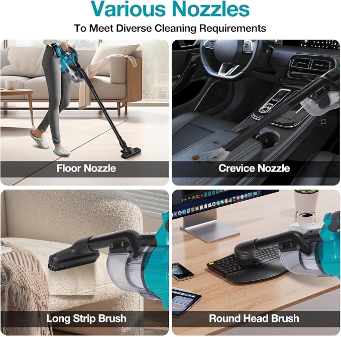 Handheld Cordless Vacuum Cleaner Compatible with Makita 18V Battery, Portable Wireless Power Vacuum Cleaner, 4 Multi Nozzle, 2 HEPA Filter, Lightweigt Vacuum for Home Pet Hair, Car(Tool Only)