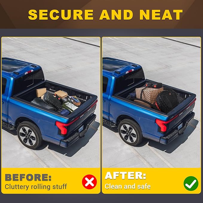 BUMBEE Truck Bed Cargo Net, Highly Elastic Stretchable up to 7ft x 7ft Small Mesh Durable Storage Organizer for Pickup Car Trunk SUV Boat