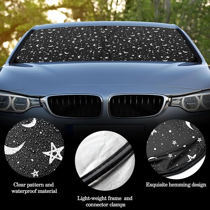 Woanger Windshield Sun Shade Foldable Car Front Window Covers for Car Accessories Sun Heat UV Rays Visor Protector Protection for Universal Cars SUV Truck (Starry Night)