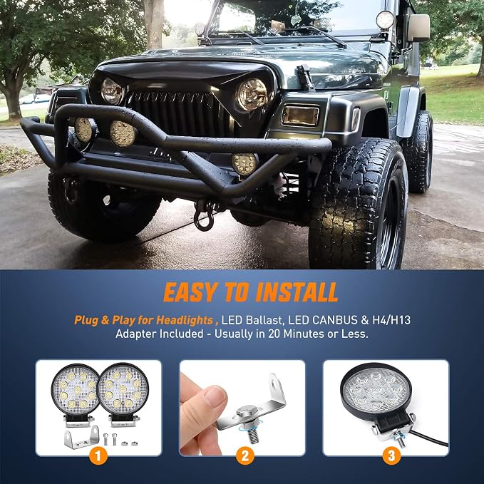 Nilight 4.5 Inch Round 27W Spot LED Work Light Fog Light Waterproof Offroad Driving Led light for Jeep SUV Boat Truck ATV Car, 2 year Warranty (10 pack) (15015S-E)