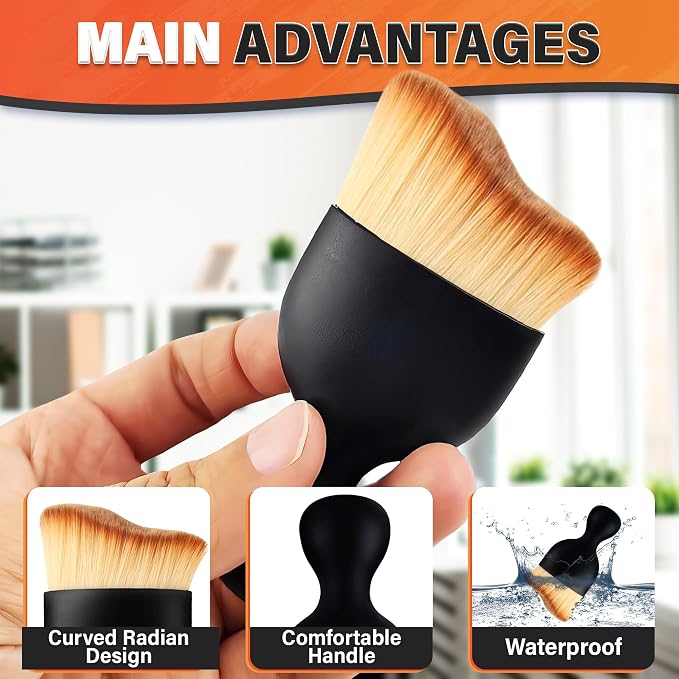 3Pcs Auto Detailing Brushes Set – 2.29" x 3.98" Car Cleaning Brush Interior with Curved Soft Nylon Bristles, Waterproof Plastic Handle, Transparent Storage Case - for Dashboard, AC Vents & Console