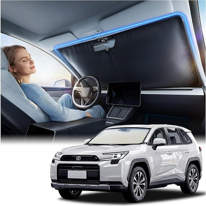 Nmoiss Ice Silk Air-Cooled Car Windshield Sun Shade, [Enjoy Superior Coolness & Comfort] 84.2% Heat Insulation UPF>50 UV Block, Interior Protection, Universal Fit for Car SUV Truck, Large 64" x 34"