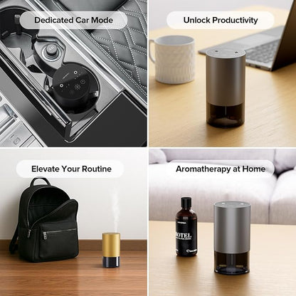 Airversa Dual-Nozzle Waterless Essential Oil Diffuser for Home Rechargeable Scent Diffusers with 5 Timer Settings, 4 Mist Levels with Vehicle Mode for Car Room Studio Office, Space Grey Metal