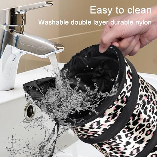 Car Trash Can, 2 Packs Mini Car Garbage Can, Collapsible Trash Bin | Pop-Up Trash Can for Front Back Seat, Portable Trash Bag Hanging for Vehicle SUV Rv Truck Accessories Interior, Leopard Print
