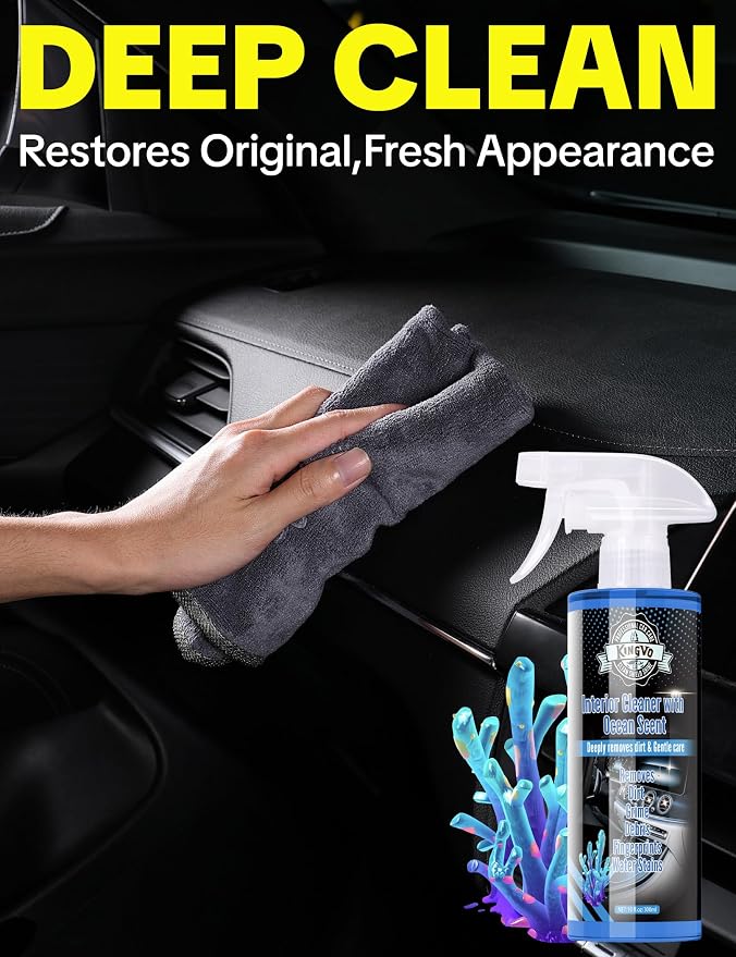 Car Interior Cleaner Spray, Multipurpose Leather Seat Cleaner Upholstery Car Cleaning Kit Auto Dashboard Vinyl Detailing Supplies Kit,Ocean Scent
