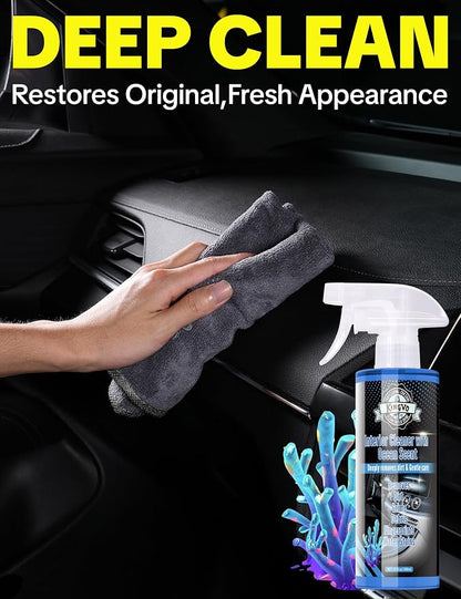 Car Interior Cleaner Spray, Multipurpose Leather Seat Cleaner Upholstery Car Cleaning Kit Auto Dashboard Vinyl Detailing Supplies Kit,Ocean Scent