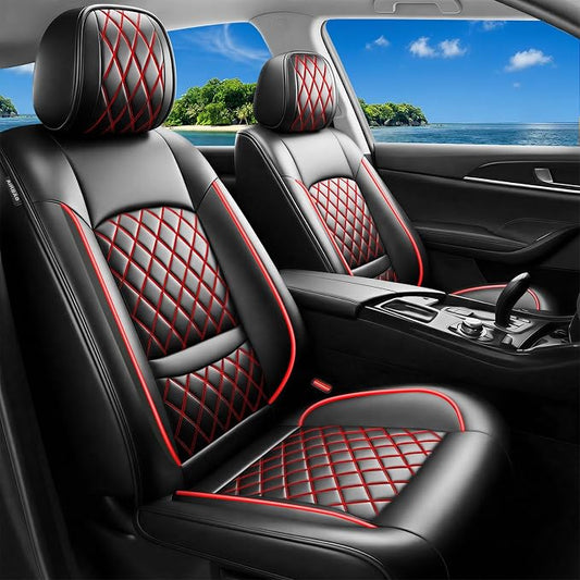 Car Seat Covers Compatible with Hyundai Palisade 2020-2025 2026 - Full Set 5 Seats Luxury Leather All-Weather Seat Cushions & Protectors, Waterproof & Breathable, Airbag Compatible (Redline)