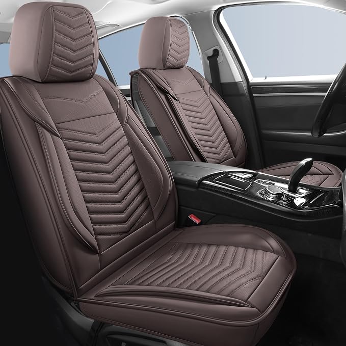 HChengkikz Nappa Leather Car Seat Covers Full Set, Brown Car seat Protector 5 Seats, Waterproof Car Seat Cushion, Universal Automotive Seat Covers Fit for SUV Truck Pick-up Sedan, Front and Rear