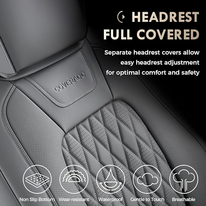 Coverado Leather Rear Seat Covers Fit for Ford F150 F250 F350 F450, Waterproof Ford Truck Rear Seat Covers Fit for 2015-2026 F150 & 2017-2026 F250 F350 F450 (Gray)