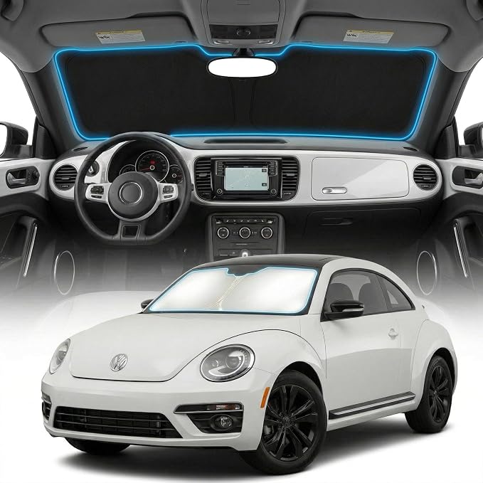 for VW Beetle Sun Shade Windshield Cover - Custom Fit Beetle Accessories 2012-2019 Sunshade Foldable UV Protection & Heat Shield Sun Visor Accessories