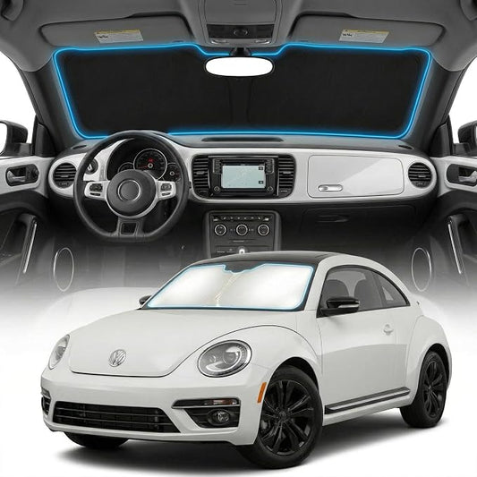 for VW Beetle Sun Shade Windshield Cover - Custom Fit Beetle Accessories 2012-2019 Sunshade Foldable UV Protection & Heat Shield Sun Visor Accessories