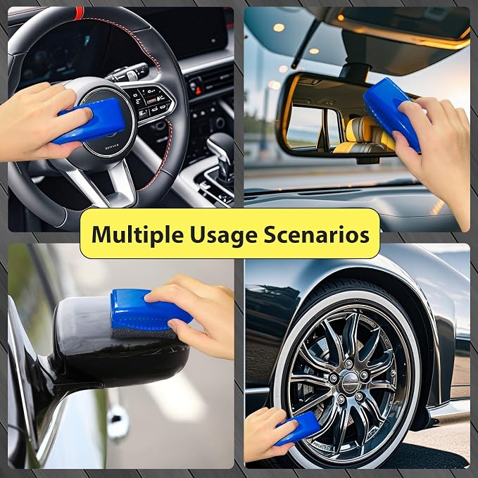2 Pack Tire Shine Applicator Pads, Reusable Tire Dressing Applicator Sponge, Curved Tire Gel Applicator Forms with Lid, Yellow Tire Applicator Pads for Car Cleaning Detailing