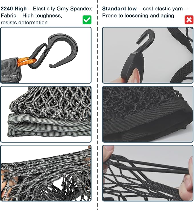 Cargo Net for SUV Trunk, Heavy Duty 3000D Polyester + 2240D Spandex Bungee Net, 31.5"x23.6" Elastic Storage Mesh, Cargo Organizer Net for Car Minivan Jeep Pickup SUV, Gray