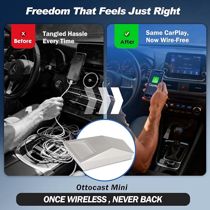 Wireless CarPlay Adapter for Apple iPhone & Android Auto, Wired to Wireless CarPlay, Converter for Android 11+ and iOS 10+, Instant Auto-Connect, No Latency