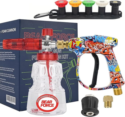 Pressure Washer Spray Gun M22-14 Max 3000 PSI with 1/4" Quick Connector Snow Foam Lance & 5 Spray Tips & Clip Nozzle Holder, Compatible for Some of Greenworks Kar-cher Ryobi Homelite Pressure Washer