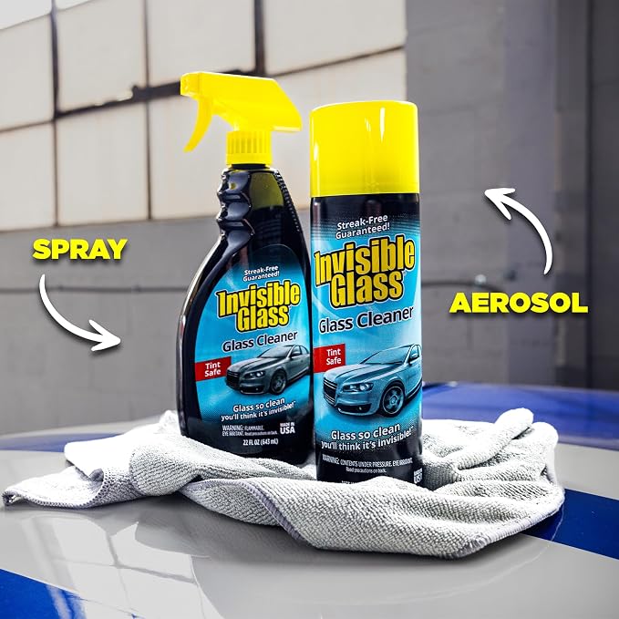Invisible Glass 99011 Premium Aerosol Glass Cleaner Spray Kit Includes 3 Premium Aerosol Glass Cleaner Spray, 3 Waffle Weave Microfiber Towels for Streak-Free Auto Glass Windows, Windshields & Mirrors