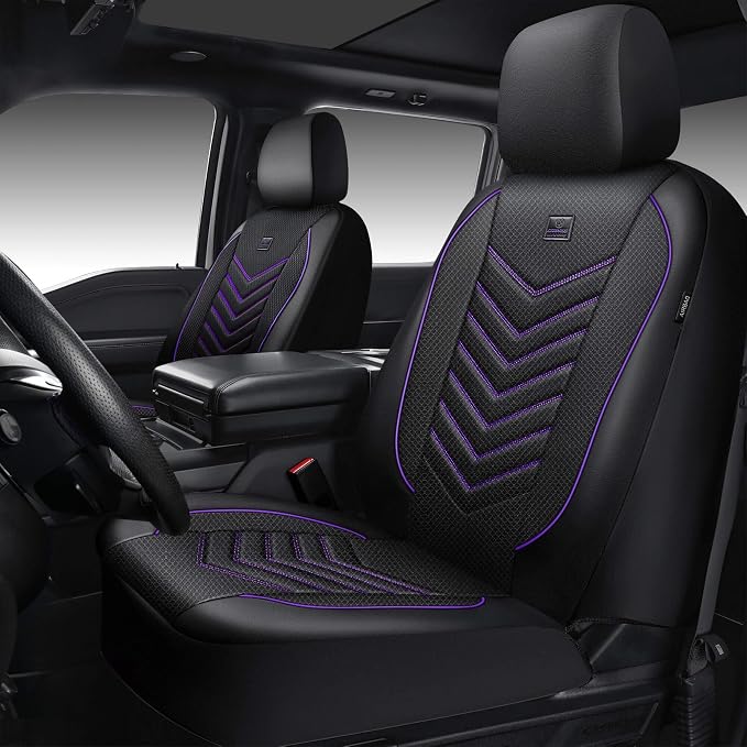 CAR PASS 3D Foam Mesh Leather Car Seat Covers Front Seats, Breathable Front Seat Cover for Cars, Comfortable Universal Fit for SUV Truck Sedan Automotive Anti-Slip Airbag Compatible, Black and Purple