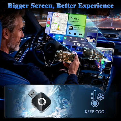 4-in-1 Wireless CarPlay Adapter for Apple CarPlay & Android Auto & AirPlay & MirrorLink, 2026 Upgraded Screen Mirroring Mini USB Adapter with Type-C Extension, Low Latency, Plug & Play