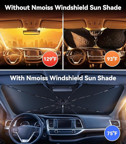 Nmoiss Windshield Sun Shade Umbrella for for Toyota SUV - [Vinyl Coating Heat Shield] Protect Car from Sun Rays & Heat Damage Keep Cool and Protect Interior, Spring Structure Edge