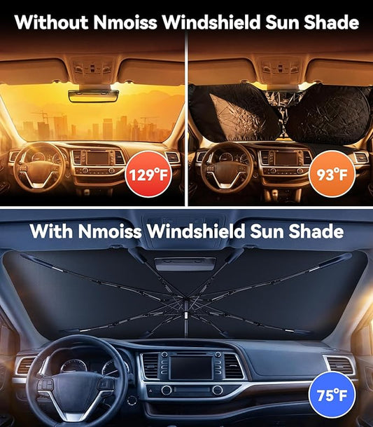 Nmoiss Windshield Sun Shade Umbrella [Vinyl Coating Heat Shield] for Toyota Grand Highlander XLE Limited Platinum Nightshade LE Accessories, Protect Car from Sun Rays